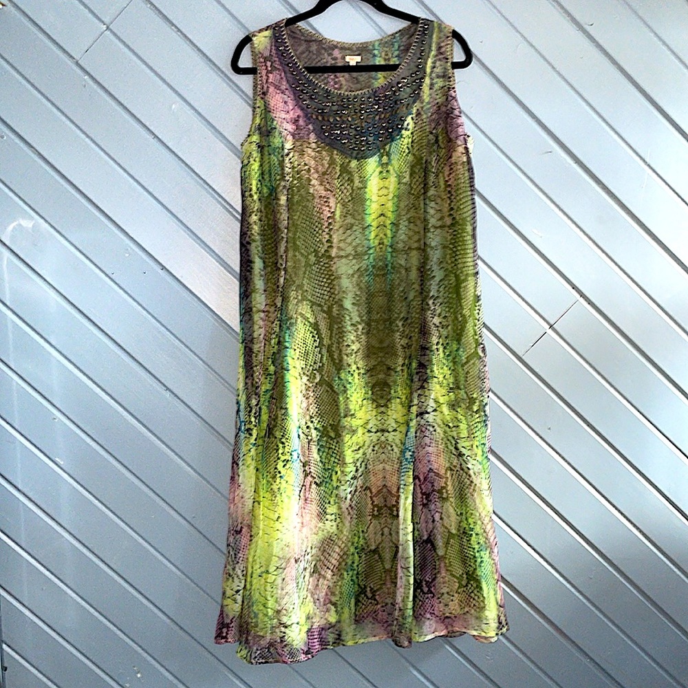 Reba Sheath Multicolor Snake Print Midi Dress